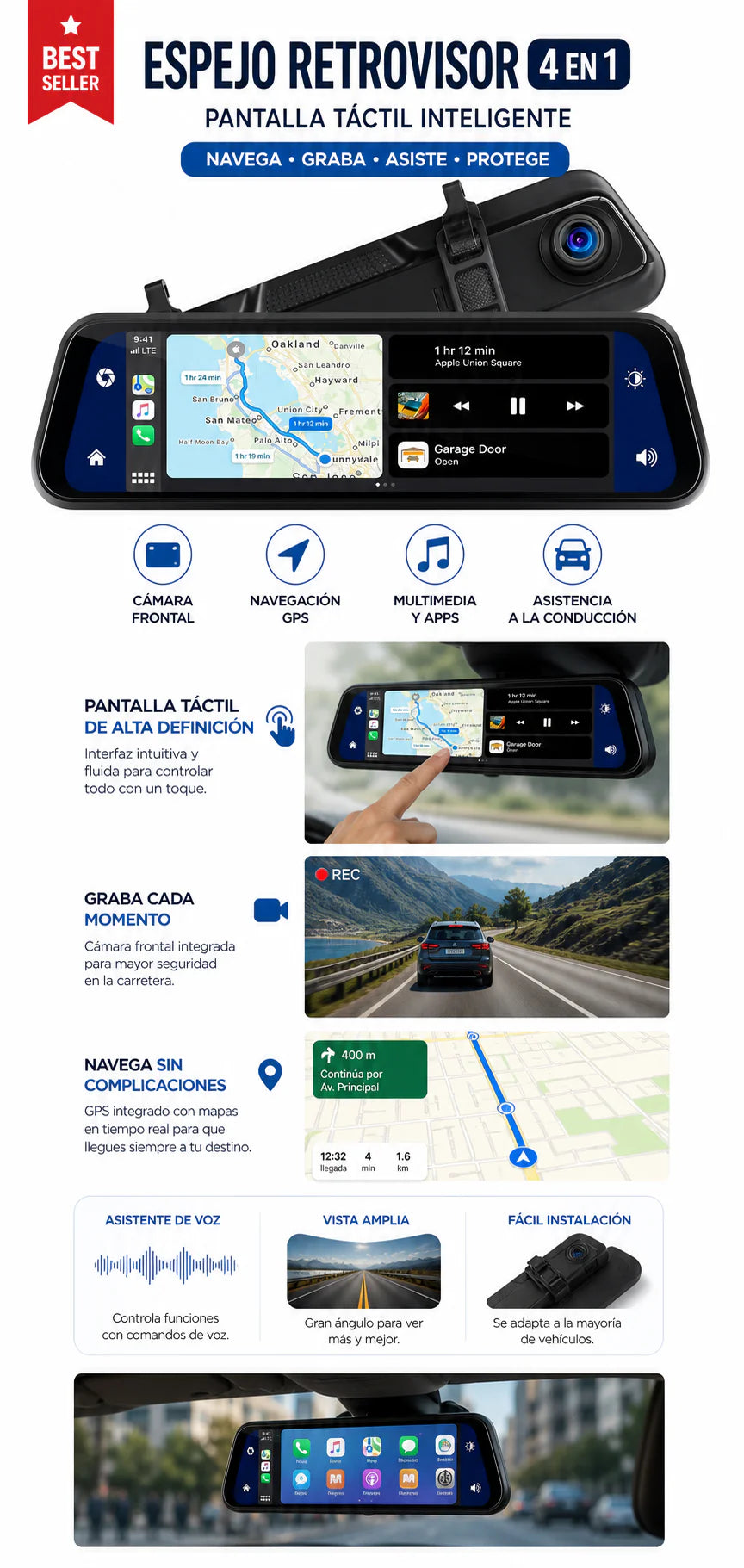 Espejo Retrovisor Camara 1080P